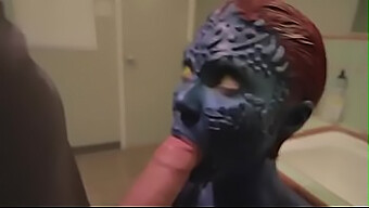 Mystique In Cosplay Gets A Sensual Blowjob