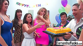 Samantha ฉลองวันเกิดสุดมันส์ด้วยการมีเซ็กส์หมู่และการแลกเปลี่ยนทางปากที่ไม่ถูกยับยั้ง