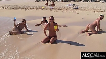 Wild Lesbian Orgy On A Public Beach