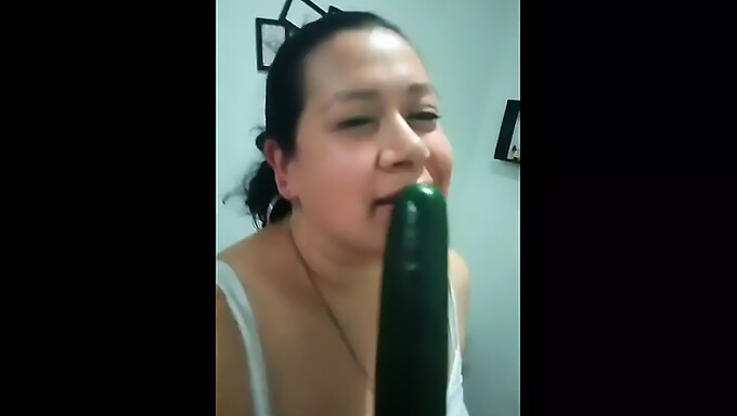 Latina College Girl Discovers A Large Cucumber For Pleasure