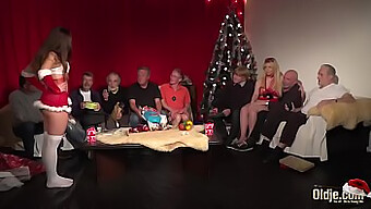 Elderly And Young Couple Participate In A Steamy Christmas Orgy