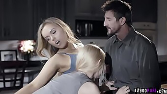 A Young Couple Celebrates Their Birthday With Their Daughter In A Threesome