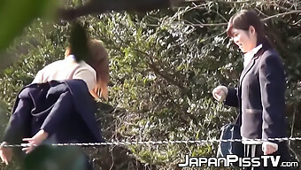 Kinky Japanese Schoolgirls Engage In Outdoor Peeing And Embracing