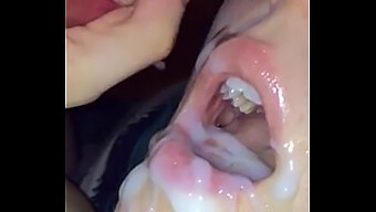 Slow-Motion Video Of A Young Amateur Girl Receiving A Large Load In Her Mouth