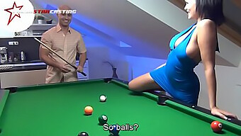 Jeu Oral Et Vaginal De La Brune Linet Slag Sur Une Table De Billard